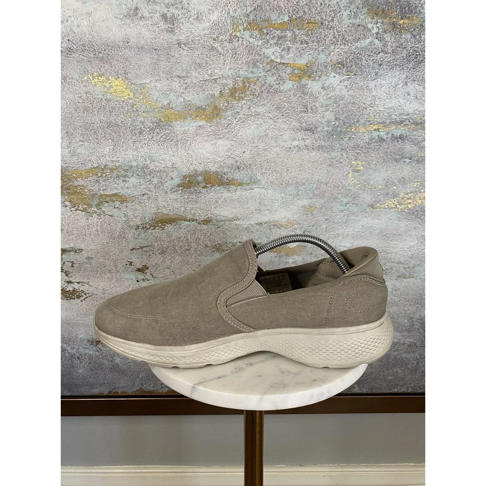 Skechers Goga Max Shoes Mens Size 10 Beige Canvas Slip On Casual SN 54681